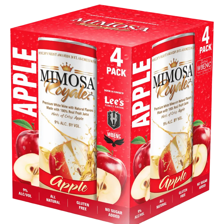 Mimosa Royale Apple Pack 4 , mix of different Muscat Wines, blended with only the best 100% Natural Crisp Red Apples Juice, 355 mL, 9% ABV - Terra Global Beverages