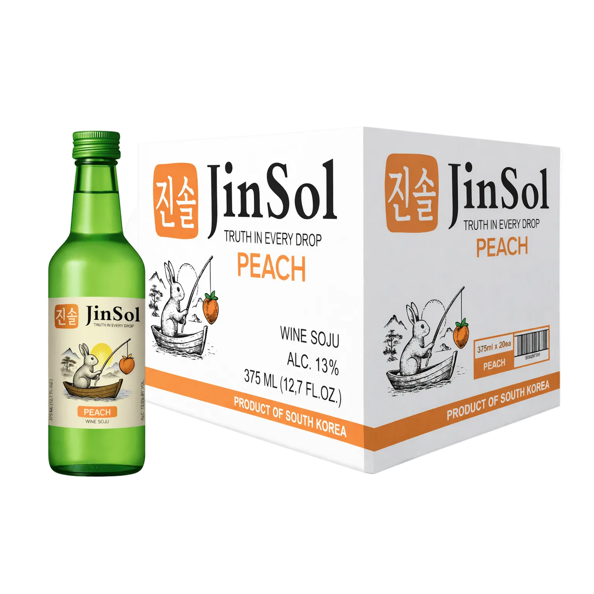 JinSol PEACH Korean Soju, 375 mL