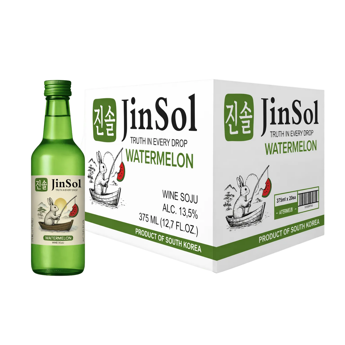 JinSol WATERMELON Korean Soju, 375 mL