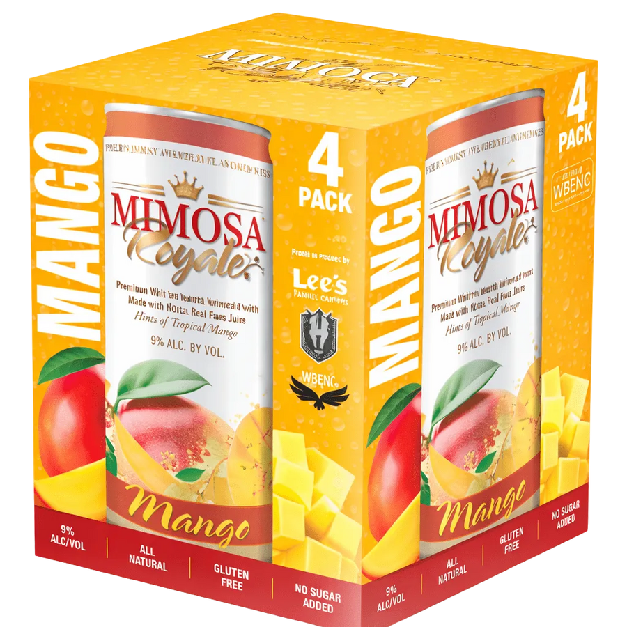 Mimosa Royale Mango Pack 4 , mix of different Muscat Wines, blended with only the best 100% Natural Fresh Ripe Philippine Mango Juice, 355 mL, 9% ABV - Terra Global Beverages