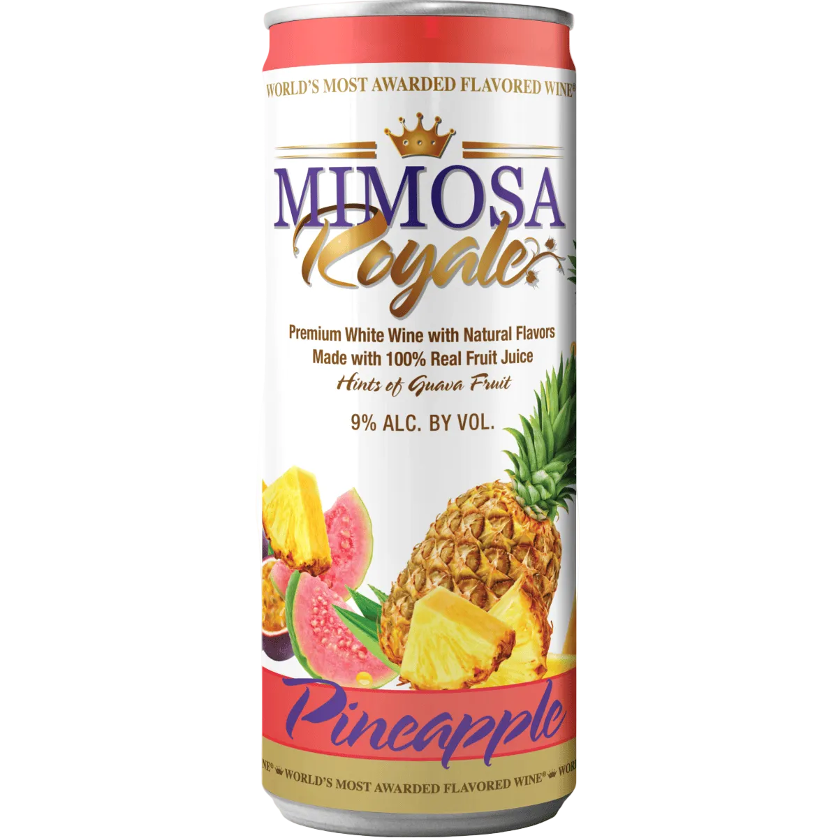 Mimosa Royale Pineapple Pack 4 , mix of different Muscat Wines, blended with only the best 100% Natural Fresh Pineapplle with hints of Guava, 355 mL, 9% ABV - Terra Global Beverages