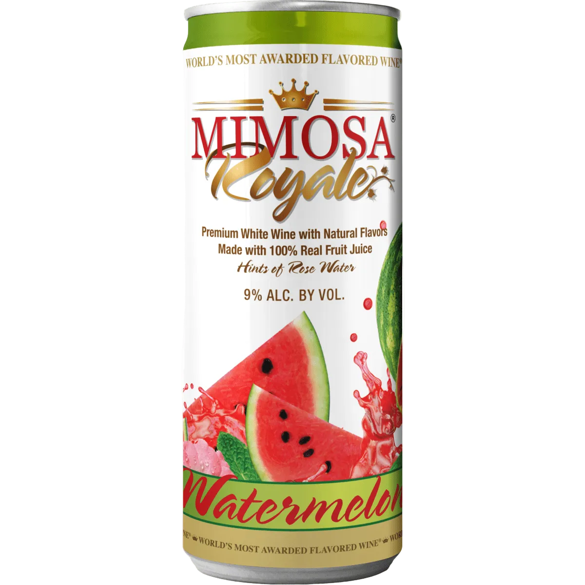 Mimosa Royale Watermelon Pack 4 , mix of different Muscat Wines, blended with only the best 100% Natural Fresh Watermellon, with hint of rose Water, 355 mL, 9% ABV - Terra Global Beverages
