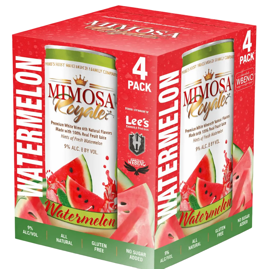 Mimosa Royale Watermelon Pack 4 , mix of different Muscat Wines, blended with only the best 100% Natural Fresh Watermellon, with hint of rose Water, 355 mL, 9% ABV - Terra Global Beverages